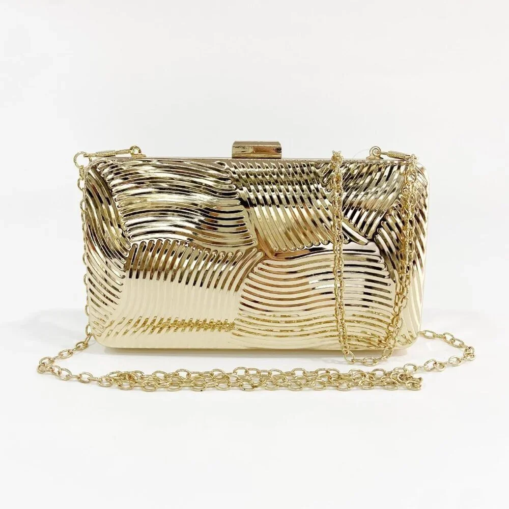 Acrylic Clutch Bag Women Metallic Stripes Evening Fashion Handbag